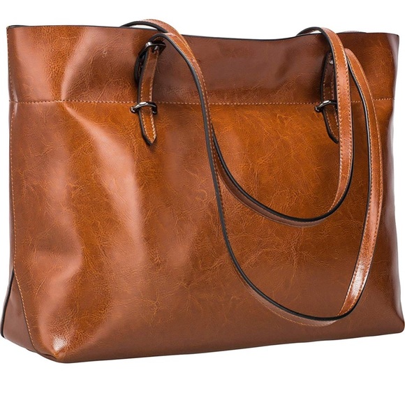 Brown Genuine Leather Tote Shoulder Bag - Picture 1 of 6